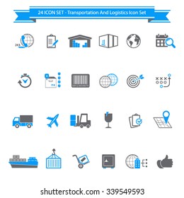 Transportation, logistics and shipping icon set