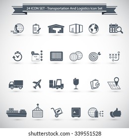 Transportation, logistics and shipping icon set