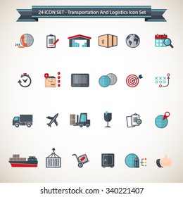 Transportation, logistics and shipping icon set