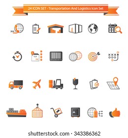 Transportation, logistics and shipping icon set