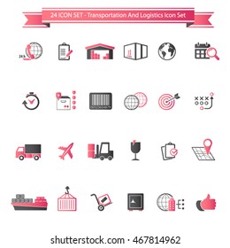 Transportation, logistics and shipping icon set