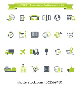 Transportation, logistics and shipping icon set