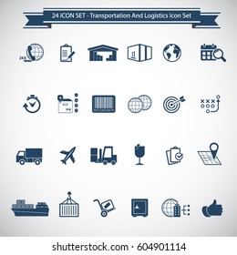 Transportation, logistics and shipping icon set