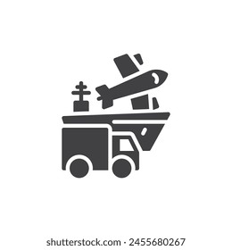 Transportation and logistics vector icon. filled flat sign for mobile concept and web design. Logistics with truck, airplane, or ship glyph icon. Symbol, logo illustration. Vector graphics