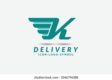 concepto de diseño de logotipo de transporte, letra roja K con fondo blanco, logotipo de coche, carga .naviero. ilustración de diseño de logotipo gráfico de envío directo