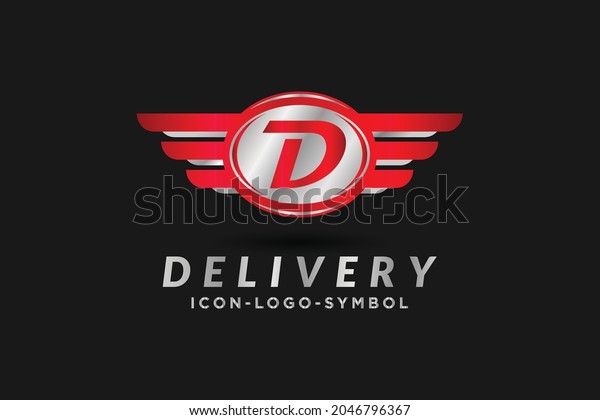 transportation logo design concept, red\
letter D with wing in white background , car logo, cargo .shipping.\
drop ship .vector graphic logo design\
illustration