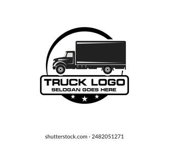 Transportation logo. Silhouette truck various emblems of logistic theme. business logo isolate