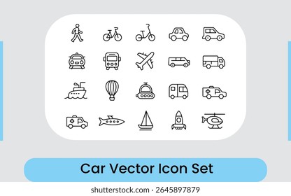 Transportation Methods Line Art Icon Set