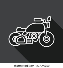 Transportation motorcycle flat icon with long shadow, line icon