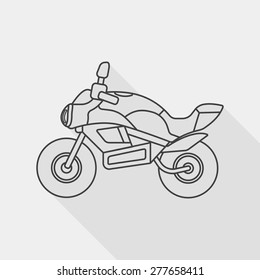 Transportation motorcycle flat icon with long shadow, line icon