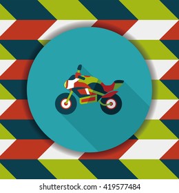Transportation motorcycle flat icon with long shadow,eps10