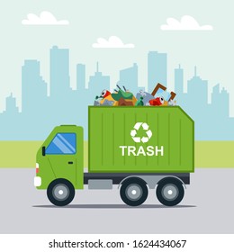 Garbage Truck Garbage Goes Landfill Waste Stock Vector (Royalty Free ...