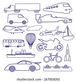 transportation outline blue simple icons set eps10