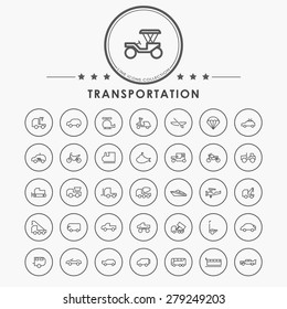 transportation outline icons with circle button