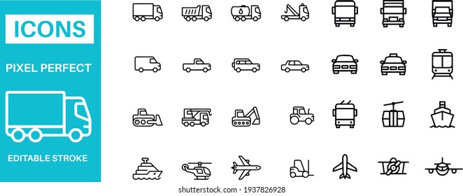 Transportation Outline Icons Editable Stoke