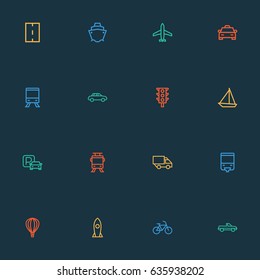 Transportation Outline Icons Set. Collection Of Rocket, Camion, Tram And Other Elements. Also Includes Symbols Such As Truck, Bike, Craft.