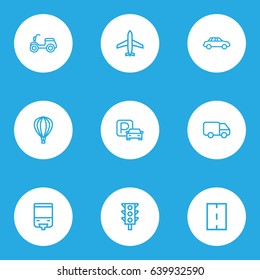 Transportation Outline Icons Set. Collection Of Road, Sign, Balloon And Other Elements. Also Includes Symbols Such As Light, Plane, Bogie.