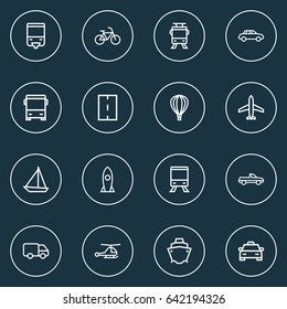 Transportation Outline Icons Set. Collection Of Bus, Helicopter, Pickup And Other Elements. Also Includes Symbols Such As Cabriolet, Bus, Auto.