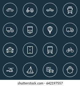 Transportation Outline Icons Set. Collection Of Tram, Pickup, Sign And Other Elements. Also Includes Symbols Such As Taxi, Tram, Train.