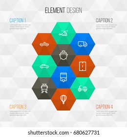 Transportation Outline Icons Set. Collection Of Balloon, Tram, Streetcar And Other Elements. Also Includes Symbols Such As Ship, Road, Sea.