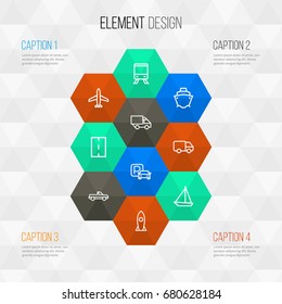 Transportation Outline Icons Set. Collection Of Sign, Aircraft, Cargo And Other Elements. Also Includes Symbols Such As Motor, Tram, Road.