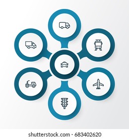 Transportation Outline Icons Set. Collection Of Traffic Light, Aircraft, Camion And Other Elements. Also Includes Symbols Such As Guide, Craft, Plane.