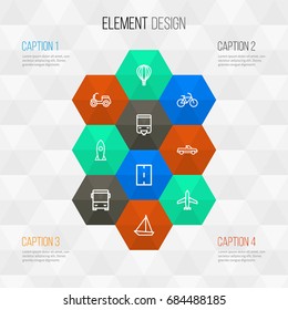 Transportation Outline Icons Set. Collection Of Bus, Pickup, Aircraft And Other Elements. Also Includes Symbols Such As Monorail, Rocket, Tram.