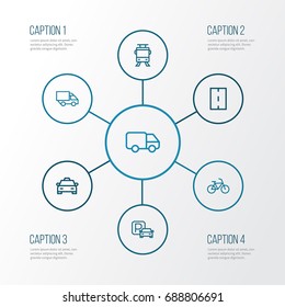 Transportation Outline Icons Set. Collection Of Sign, Road, Bike And Other Elements. Also Includes Symbols Such As Lorry, Bike, Carrier.