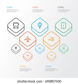 Transportation Outline Icons Set. Collection Of Traffic Light, Train, Aircraft And Other Elements. Also Includes Symbols Such As Road, Craft, Chopper.