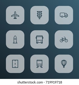Transportation Outline Icons Set. Collection Of Aircraft, Bike, Bus And Other Elements. Also Includes Symbols Such As Aircraft, Light, Driveway.