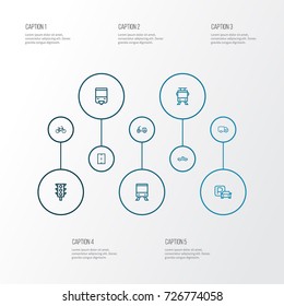 Transportation Outline Icons Set. Collection Of Streetcar, Tram, Road And Other Elements. Also Includes Symbols Such As Carriage, Transport, Traffic.