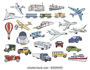 transportation over the world color vector set