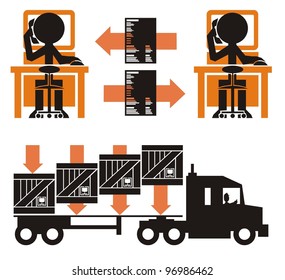 Transportation paperwork process, part 1 - cargo in crates being loaded on to a flat bed general truck trailer