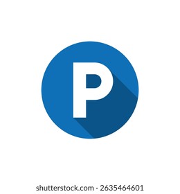 Transportation parking sign icon with long shadow. P transportation symbol
