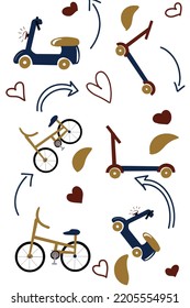 Transportation Pattern, Vespa, Bicycle, Scooter
