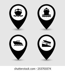 Transportation pin pointer icons set great for any use. Vector EPS10.