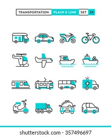 Transportation. Plain and line icons set, flat design, vector illustration