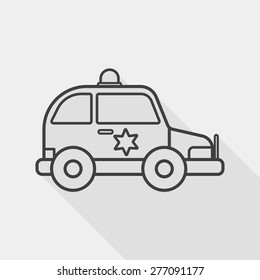 Transportation police car flat icon with long shadow, line icon