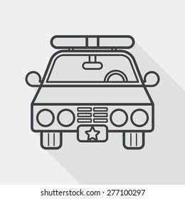 Transportation police car flat icon with long shadow, line icon