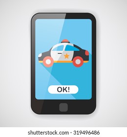 Transportation police car flat icon with long shadow,eps10
