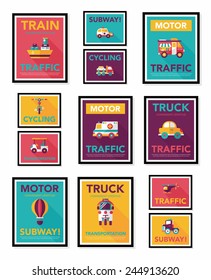 Transportation poster flat design background set, eps10