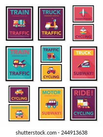 Transportation poster flat design background set, eps10