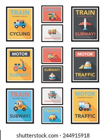 Transportation poster flat design background set, eps10
