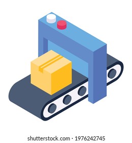 Transportation of products via conveyor belt, isometric icon