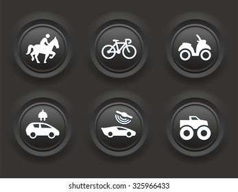Transportation and Recreational Pursuit on Black Bevel Round Buttons
