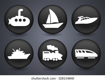 Transportation and Recreational Vehicles on Black Round Buttons