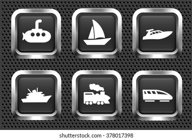 Transportation and Recreational Vehicles on Black Square Buttons
