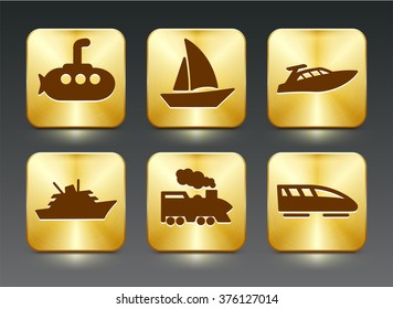 Transportation and Recreational Vehicles on Gold Square Buttons