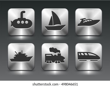 Transportation and Recreational Vehicles on Silver Square Buttons