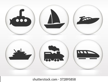 Transportation and Recreational Vehicles on White Round Buttons